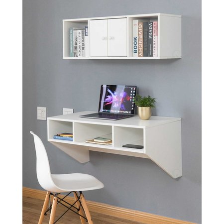 Basicwise Wall Mounted Computer Cabinet Floating Hutch, White QI003676W